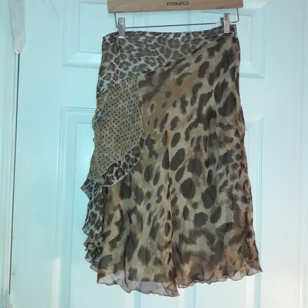 Silk Scarf Skirt Fringe Leopard Animal Print 8 - Picture 5 of 6